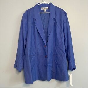 NWT Vintage Adolfo Studio Linen Blend Blazer Blue Plus Sz 26W Office Casual